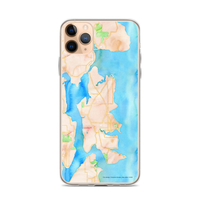 Custom iPhone 11 Pro Max Bainbridge Island Washington Map Phone Case in Watercolor