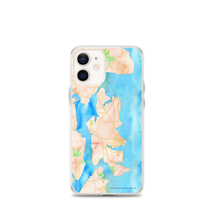 Custom iPhone 12 mini Bainbridge Island Washington Map Phone Case in Watercolor
