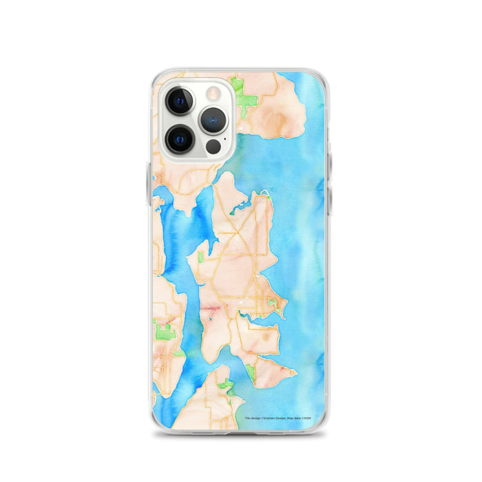 Custom iPhone 12 Pro Bainbridge Island Washington Map Phone Case in Watercolor