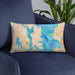Custom Bainbridge Island Washington Map Throw Pillow in Watercolor on Blue Colored Chair