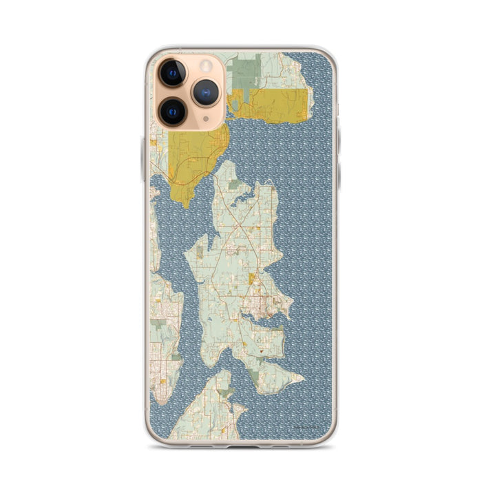 Custom iPhone 11 Pro Max Bainbridge Island Washington Map Phone Case in Woodblock