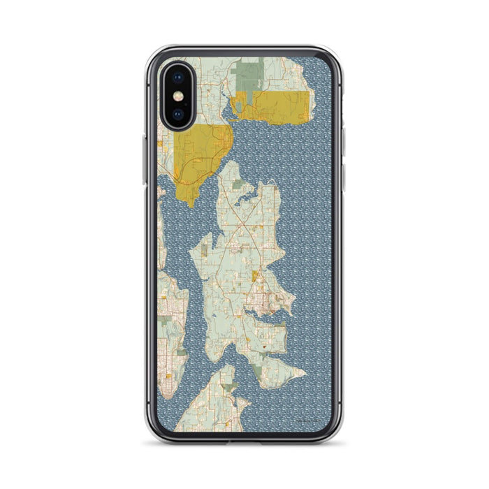 Custom iPhone X/XS Bainbridge Island Washington Map Phone Case in Woodblock
