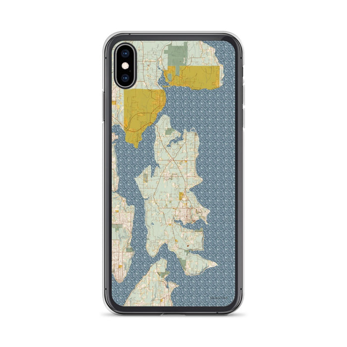 Custom iPhone XS Max Bainbridge Island Washington Map Phone Case in Woodblock