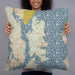 Person holding 22x22 Custom Bainbridge Island Washington Map Throw Pillow in Woodblock