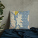 Custom Bainbridge Island Washington Map Throw Pillow in Woodblock on Bedding Against Wall