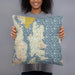 Person holding 18x18 Custom Bainbridge Island Washington Map Throw Pillow in Woodblock