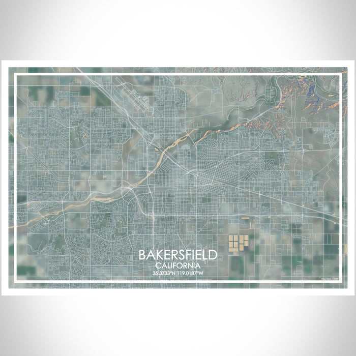 Bakersfield California Map Print Landscape Orientation in Afternoon Style With Shaded Background