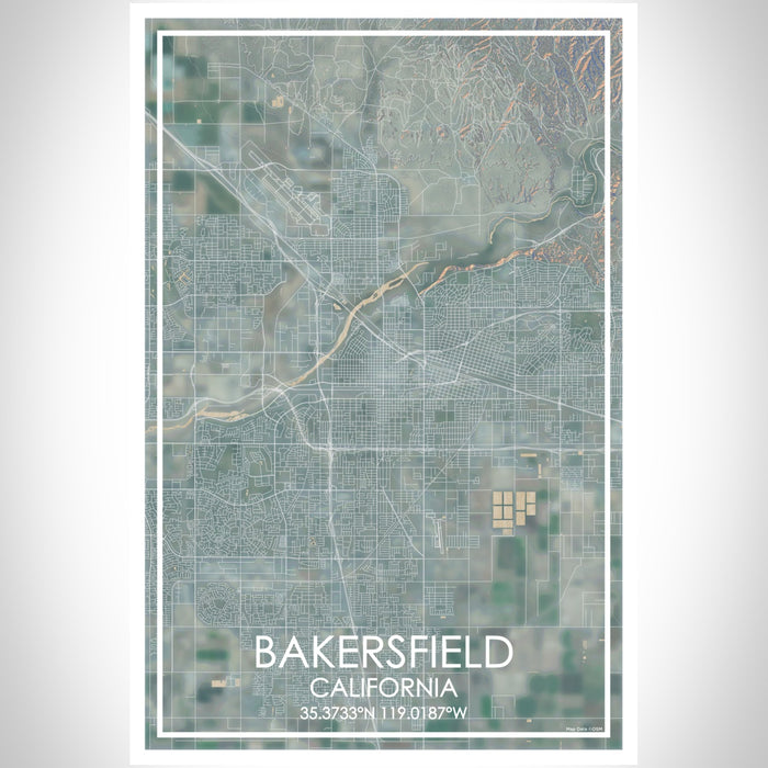 Bakersfield California Map Print Portrait Orientation in Afternoon Style With Shaded Background