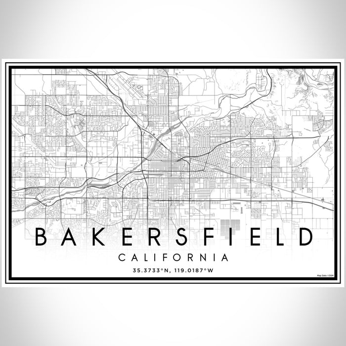 Bakersfield California Map Print Landscape Orientation in Classic Style With Shaded Background