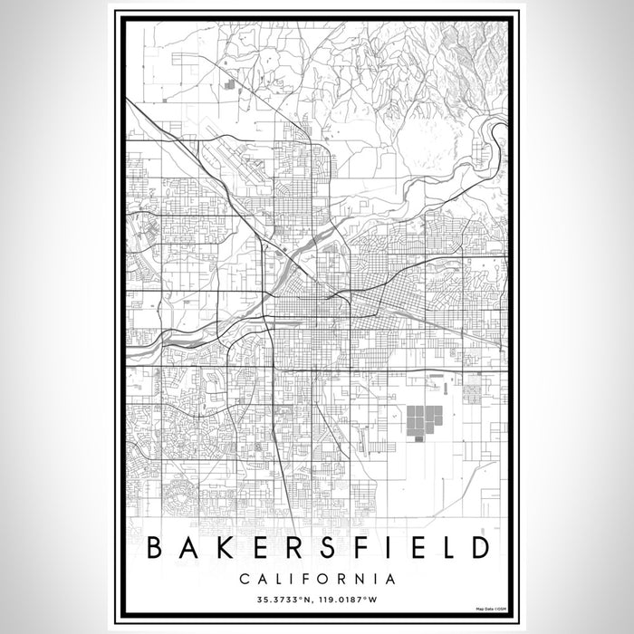 Bakersfield California Map Print Portrait Orientation in Classic Style With Shaded Background