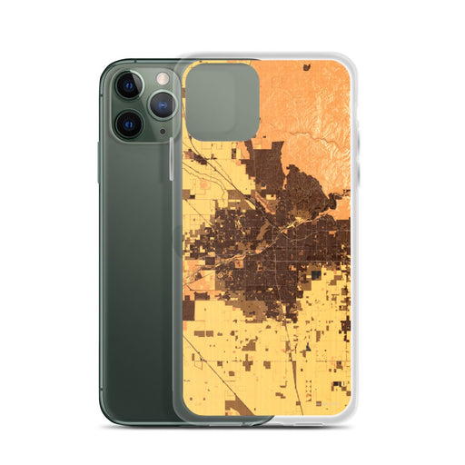 Custom Bakersfield California Map Phone Case in Ember on Table with Laptop and Plant