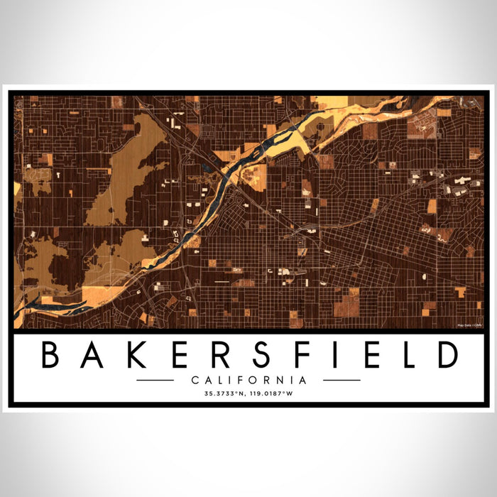 Bakersfield California Map Print Landscape Orientation in Ember Style With Shaded Background