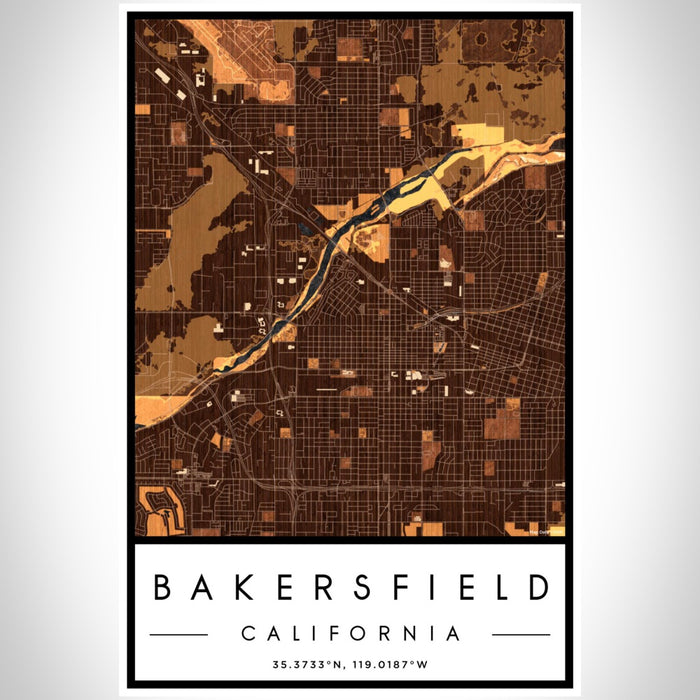 Bakersfield California Map Print Portrait Orientation in Ember Style With Shaded Background