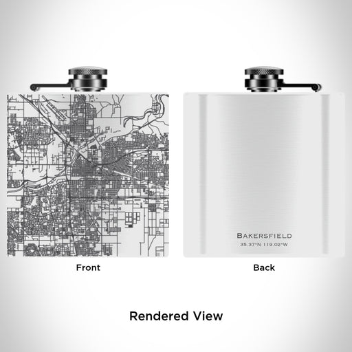 Rendered View of Bakersfield California Map Engraving on 6oz Stainless Steel Flask in White
