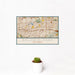 12x18 Baldwin Park California Map Print Landscape Orientation in Woodblock Style With Small Cactus Plant in White Planter