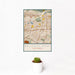 12x18 Baldwin Park California Map Print Portrait Orientation in Woodblock Style With Small Cactus Plant in White Planter