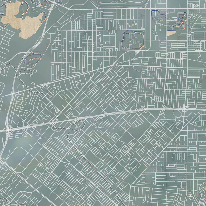 Baldwin Park California Map Print in Afternoon Style Zoomed In Close Up Showing Details