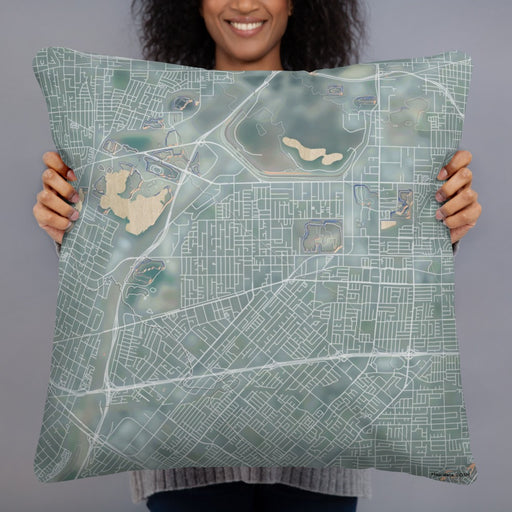 Person holding 22x22 Custom Baldwin Park California Map Throw Pillow in Afternoon