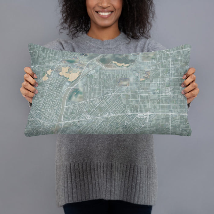 Person holding 20x12 Custom Baldwin Park California Map Throw Pillow in Afternoon