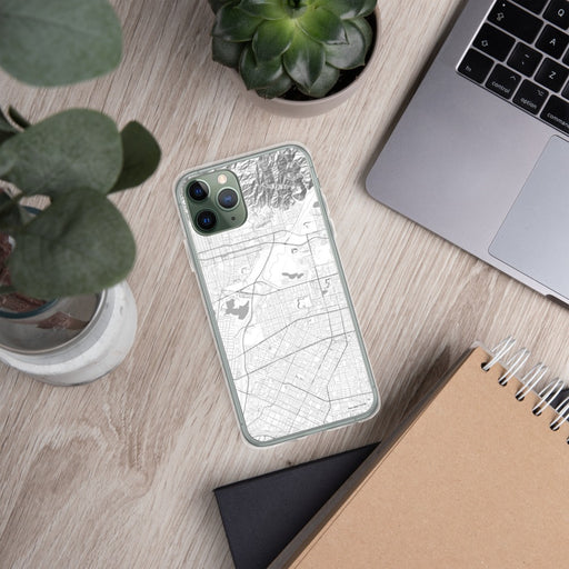 Custom Baldwin Park California Map Phone Case in Classic on Table with Laptop and Plant