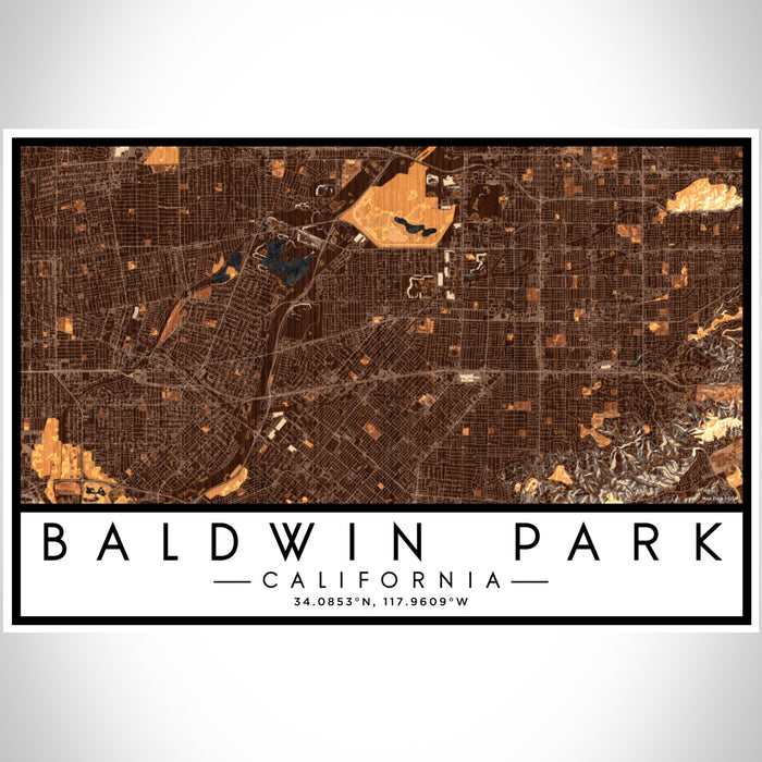 Baldwin Park California Map Print Landscape Orientation in Ember Style With Shaded Background