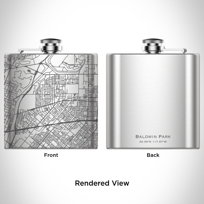 Rendered View of Baldwin Park California Map Engraving on 6oz Stainless Steel Flask
