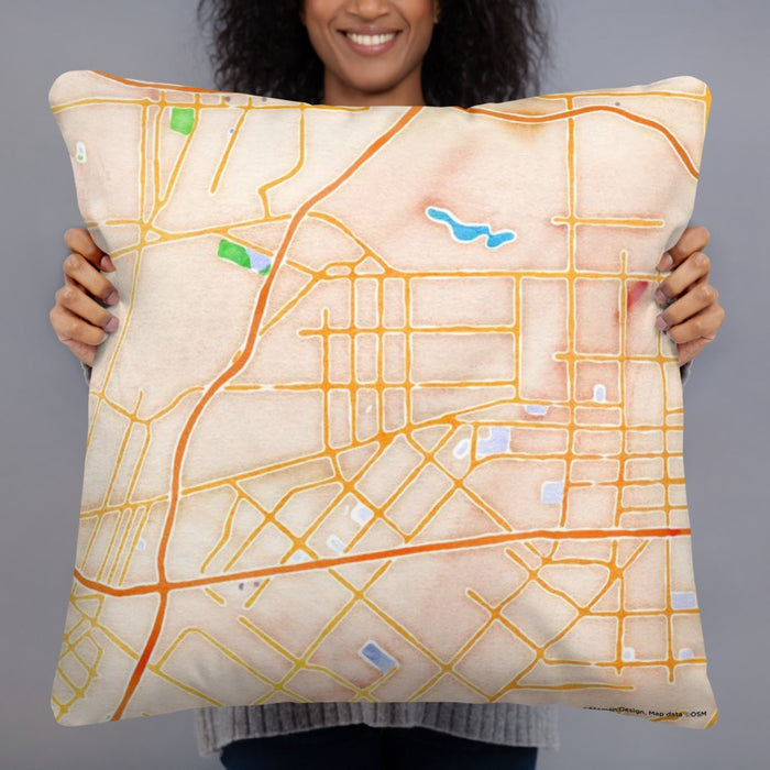 Person holding 22x22 Custom Baldwin Park California Map Throw Pillow in Watercolor