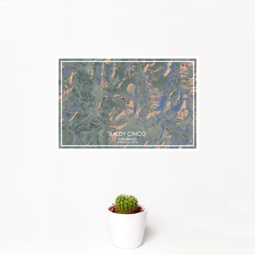 12x18 Baldy Cinco Colorado Map Print Landscape Orientation in Afternoon Style With Small Cactus Plant in White Planter