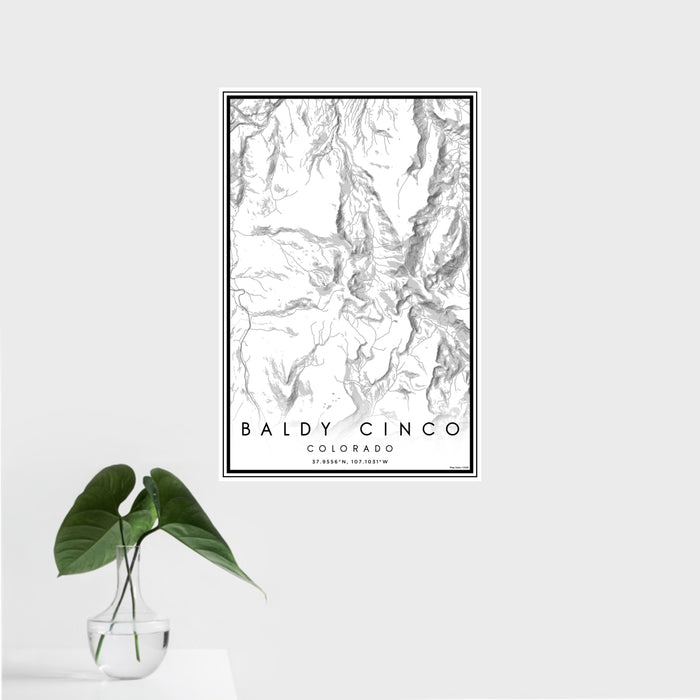 16x24 Baldy Cinco Colorado Map Print Portrait Orientation in Classic Style With Tropical Plant Leaves in Water