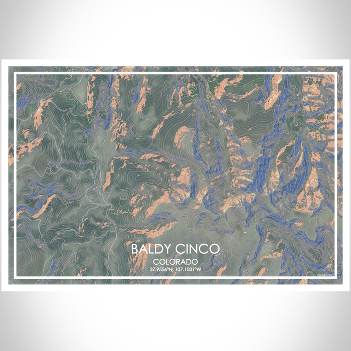 Baldy Cinco Colorado Map Print Landscape Orientation in Afternoon Style With Shaded Background