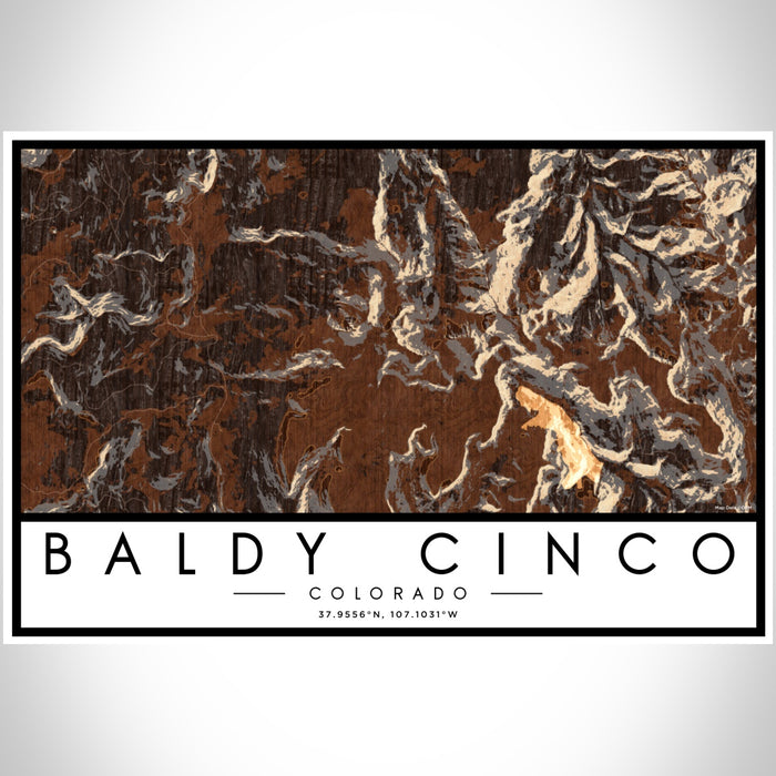 Baldy Cinco Colorado Map Print Landscape Orientation in Ember Style With Shaded Background
