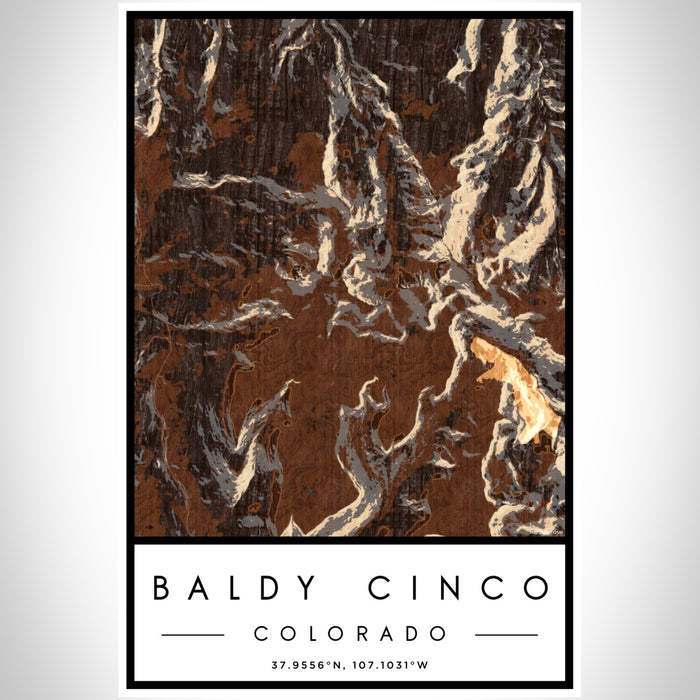 Baldy Cinco Colorado Map Print Portrait Orientation in Ember Style With Shaded Background