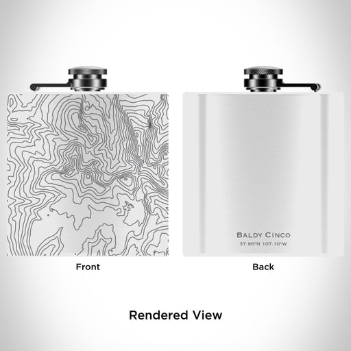 Rendered View of Baldy Cinco Colorado Map Engraving on 6oz Stainless Steel Flask in White