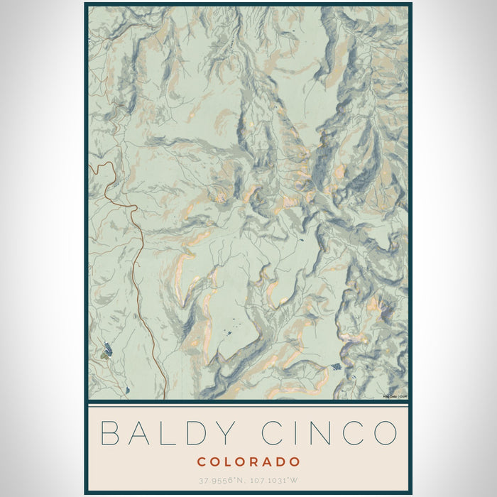 Baldy Cinco Colorado Map Print Portrait Orientation in Woodblock Style With Shaded Background