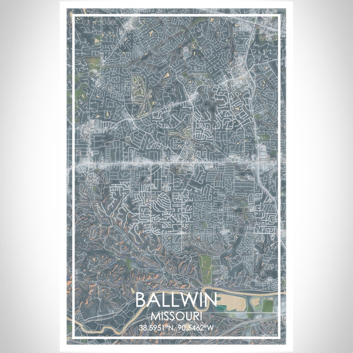 Ballwin Missouri Map Print Portrait Orientation in Afternoon Style With Shaded Background