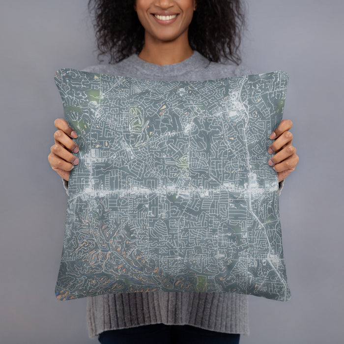Person holding 18x18 Custom Ballwin Missouri Map Throw Pillow in Afternoon