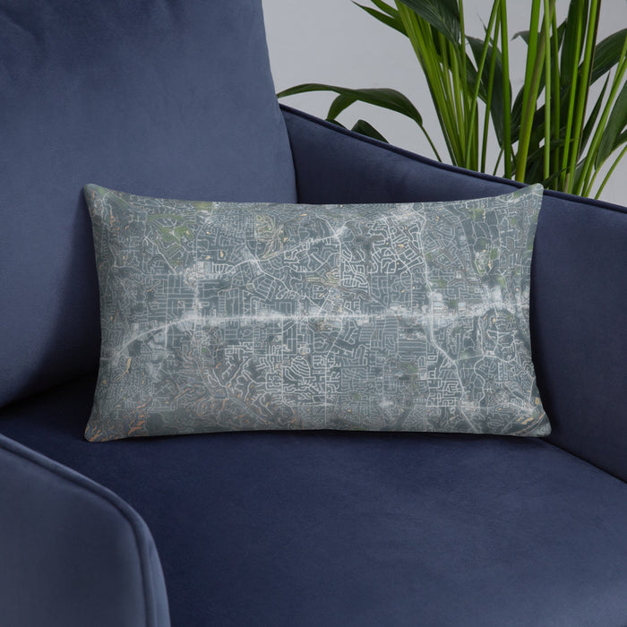 Custom Ballwin Missouri Map Throw Pillow in Afternoon on Blue Colored Chair