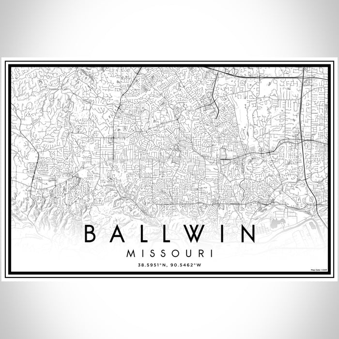 Ballwin Missouri Map Print Landscape Orientation in Classic Style With Shaded Background