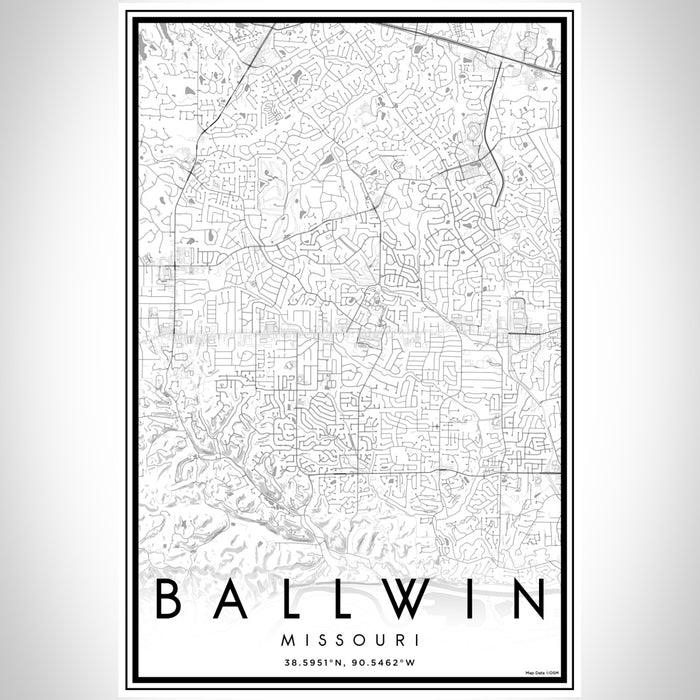 Ballwin Missouri Map Print Portrait Orientation in Classic Style With Shaded Background