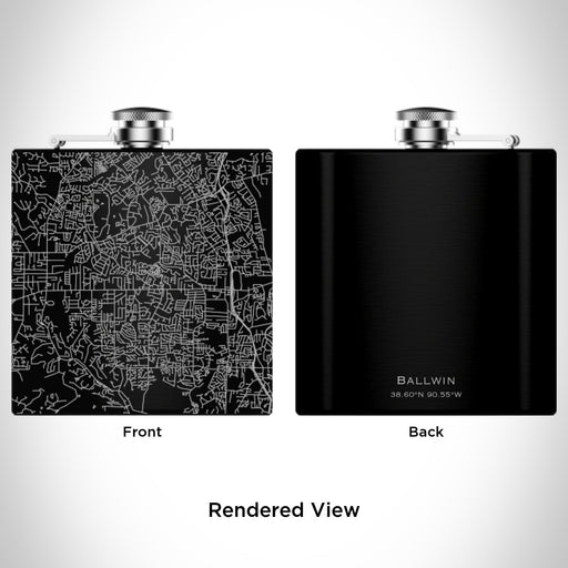 Rendered View of Ballwin Missouri Map Engraving on 6oz Stainless Steel Flask in Black