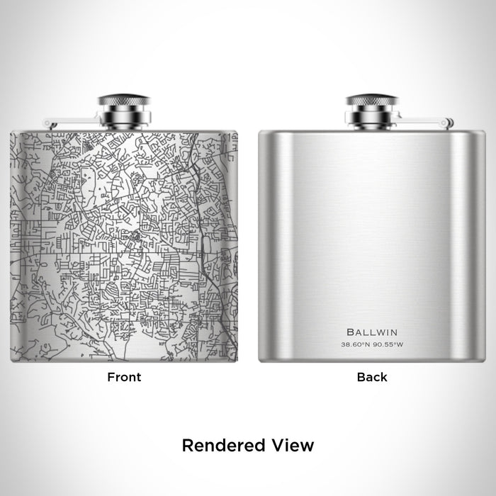Rendered View of Ballwin Missouri Map Engraving on 6oz Stainless Steel Flask