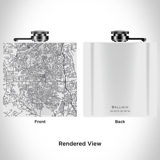 Rendered View of Ballwin Missouri Map Engraving on 6oz Stainless Steel Flask in White