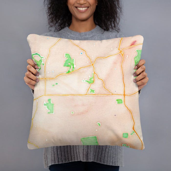 Person holding 18x18 Custom Ballwin Missouri Map Throw Pillow in Watercolor