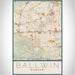 Ballwin Missouri Map Print Portrait Orientation in Woodblock Style With Shaded Background