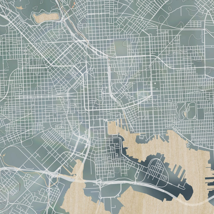 Baltimore Maryland Map Print in Afternoon Style Zoomed In Close Up Showing Details