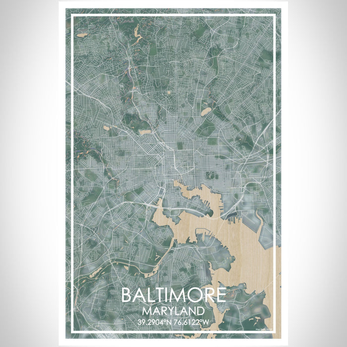 Baltimore Maryland Map Print Portrait Orientation in Afternoon Style With Shaded Background