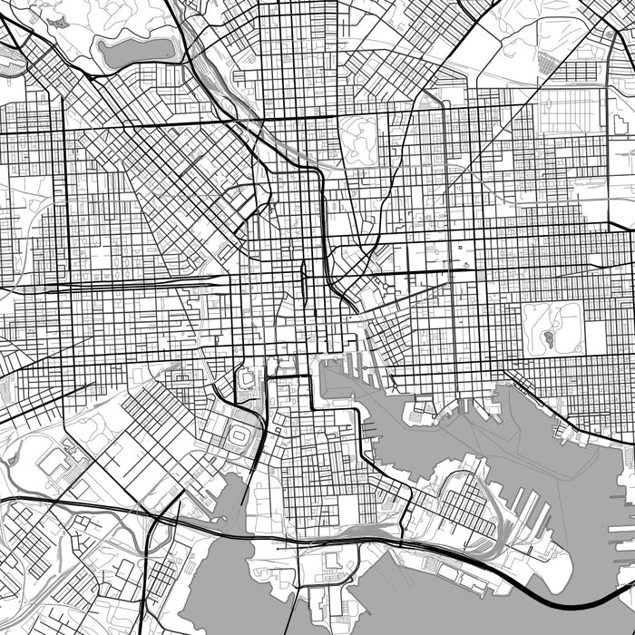Baltimore Maryland Map Print in Classic Style Zoomed In Close Up Showing Details