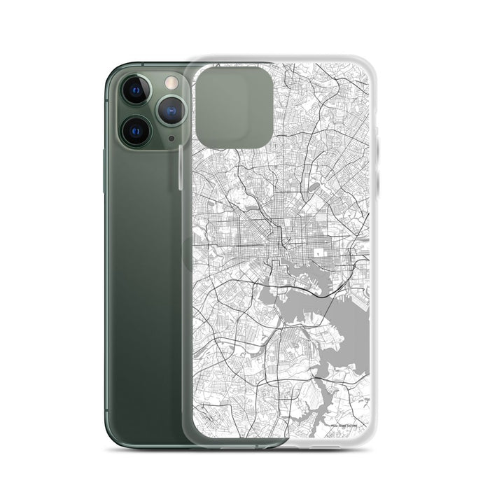 Custom Baltimore Maryland Map Phone Case in Classic on Table with Laptop and Plant