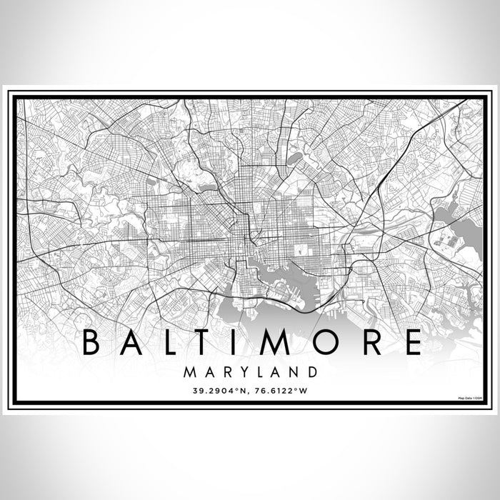 Baltimore Maryland Map Print Landscape Orientation in Classic Style With Shaded Background