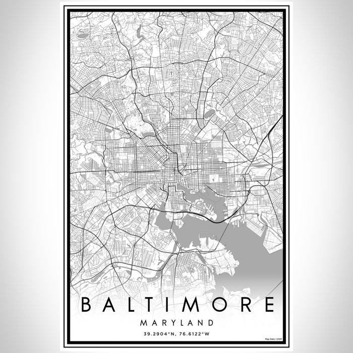Baltimore Maryland Map Print Portrait Orientation in Classic Style With Shaded Background
